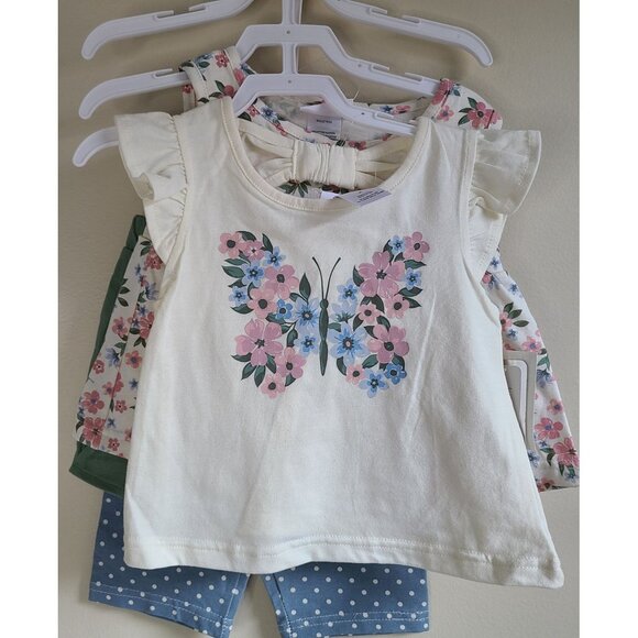 Girls 4-Piece Floral & Polka Dot Outfit Sets Tops Skort & Shorts  Size 24M - Picture 1 of 9